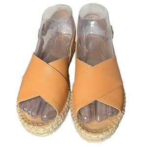 SOLUDOS Eloise Camel Leather Criss Cross‎ Espadrille Sandals Women's Size 5.5
